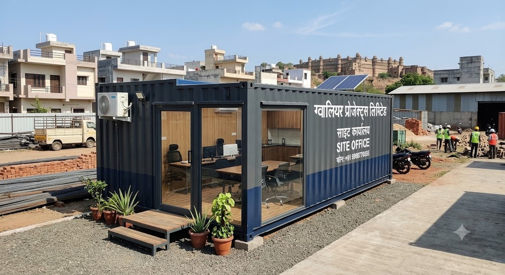 Container Office - Navy Blue Modified Container Site Office Gujarat