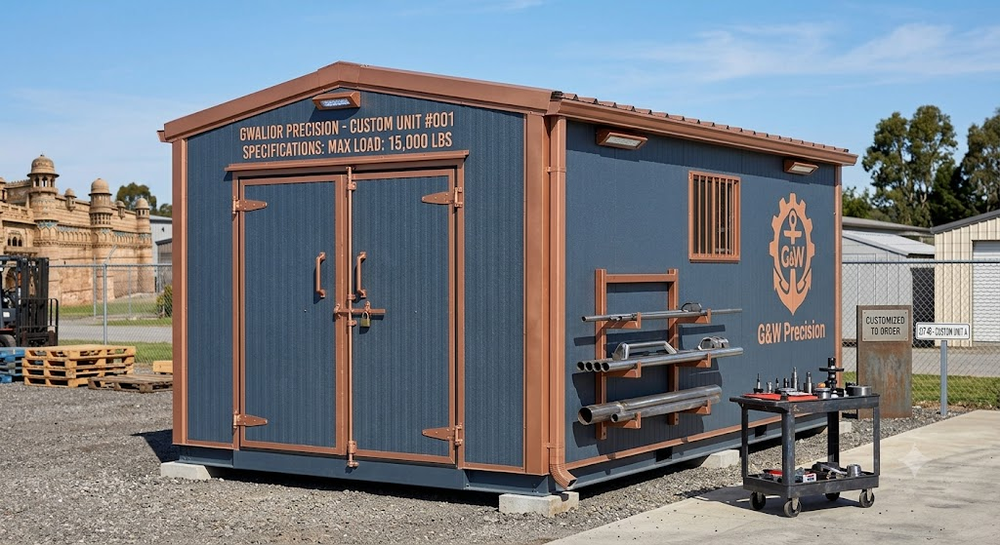 Custom Storage Container - Navy Steel Cabin with Gable Roof Ahmedabad