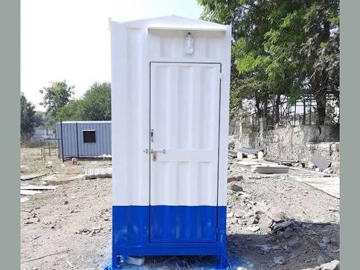 GI Portable Security Cabin - White Blue Galvanized Iron Cabin Gujarat