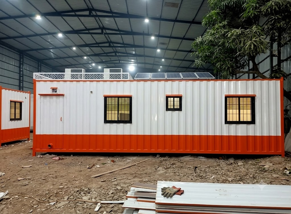 Insulated Portable Cabin - Orange White Large Cabin with Solar Panels Ahmedabad