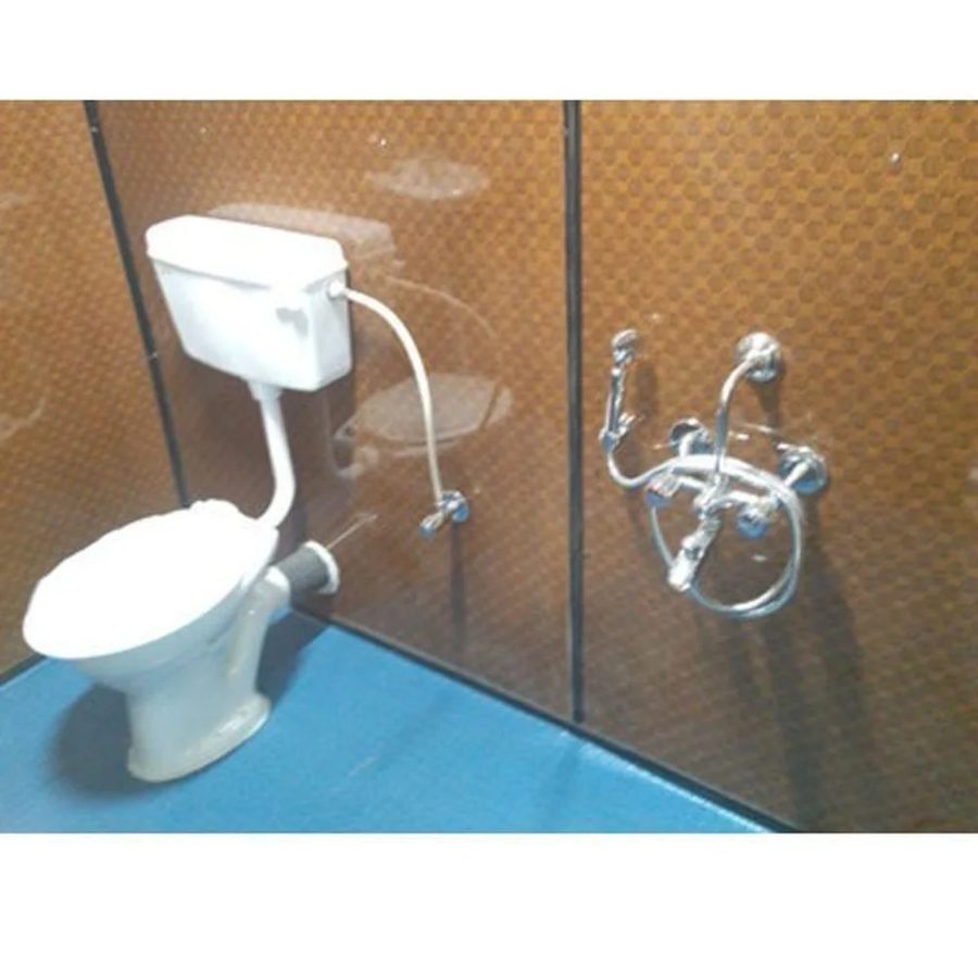 MS Portable Toilet Cabin Interior - Western Commode and Shower Fittings