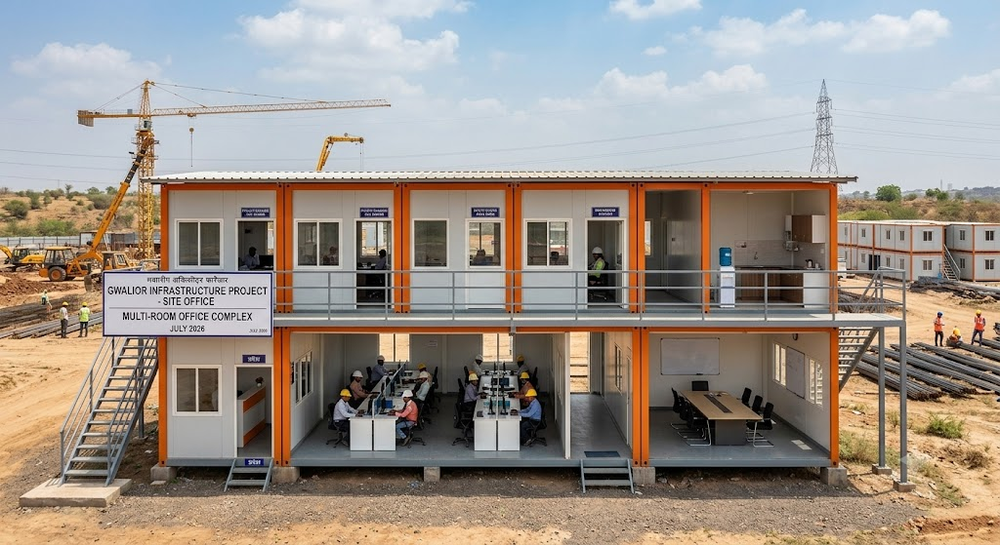 Multi Room Site Office - Two Storey Orange White Office Complex