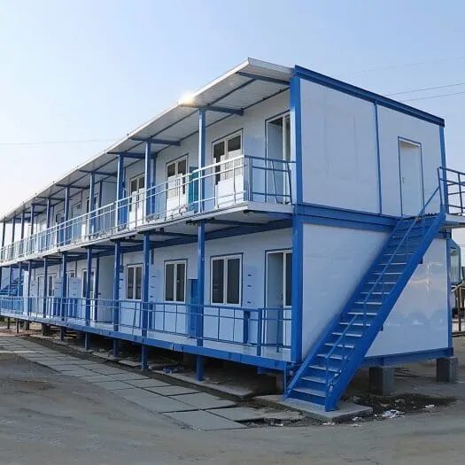 Portable Bunkhouse Cabin - Two Storey Blue White Exterior Gujarat