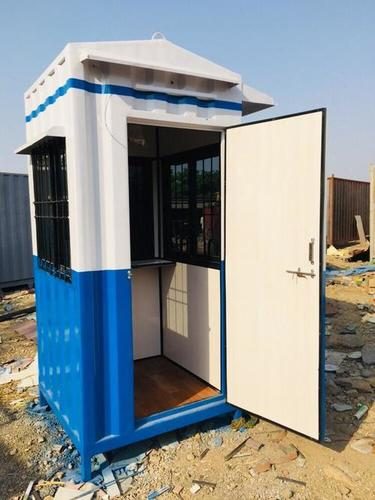 Portable Security Cabin - Blue White Cabin with Open Door Installed On Site Gujarat