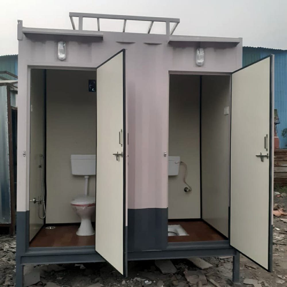 Portable Toilet Cabin - Cream Double Unit with Western Commode and Shower Gujarat