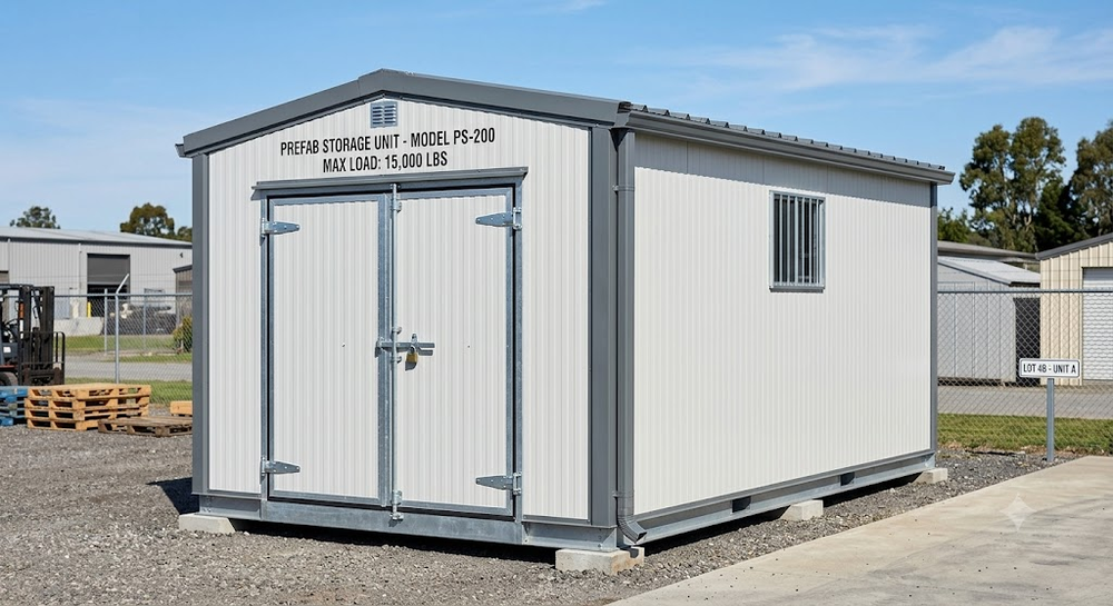 Prefab Storage Unit - Cream Steel Cabin with Gable Roof Gujarat