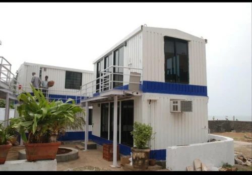 Prefabricated House - Two Storey White Blue Container Home Gujarat