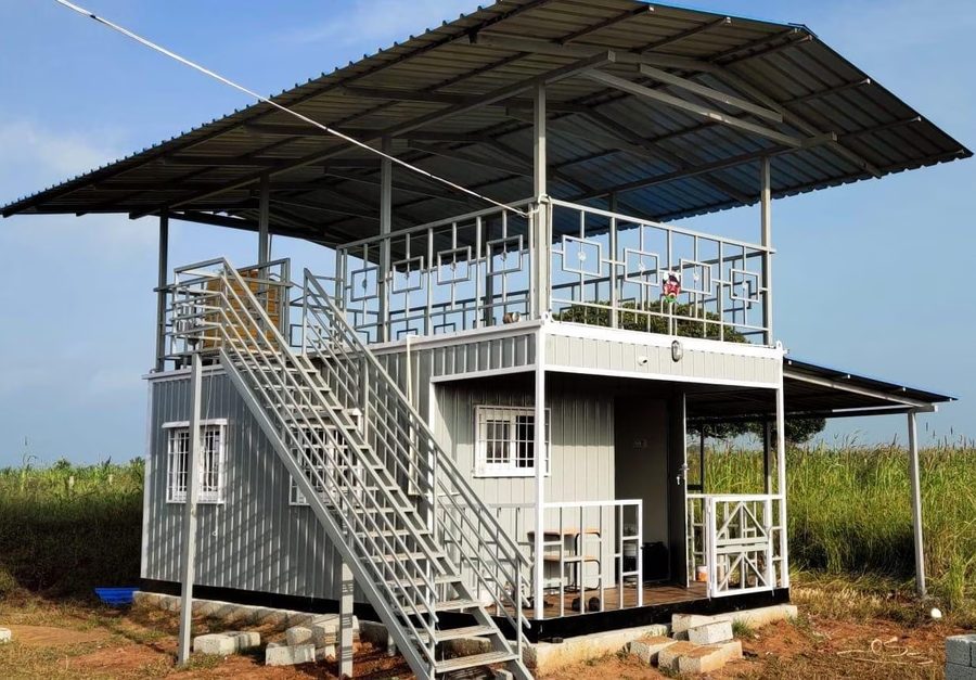 Prefabricated Portable Farmhouse - Two Storey Cabin with Rooftop Terrace and Staircase