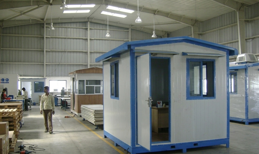 PUF Panel Insulated Cabin - Blue White Cabin at Manufacturing Facility Ahmedabad