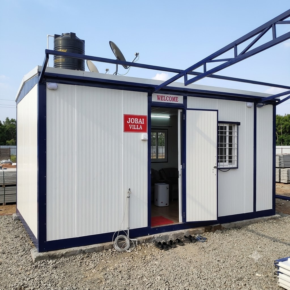 PUF Panel Office Cabin - Navy White Cabin with Open Door and Interior View Gujarat