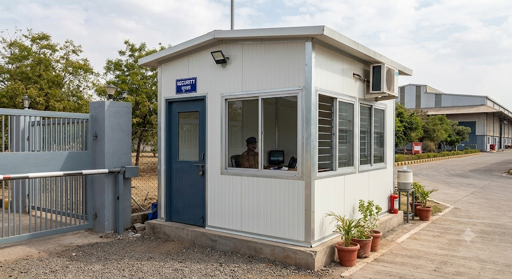 PUF Panel Security Cabin - White Guard Post at Factory Gate Gujarat